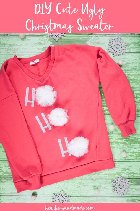 Diy Pom Pom Sweater, Quick Diy Ugly Christmas Sweater, Cricut Ugly Sweater Ideas, Diy Christmas Jumper Ideas, Diy Christmas Jumper, Christmas Diy Sweater, Diy Jumper, Cute Christmas Sweaters, Homemade Ugly Christmas Sweater