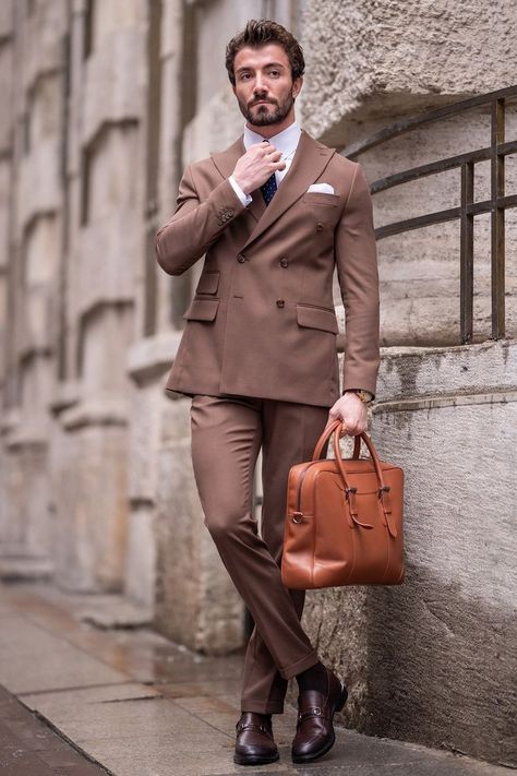 Enter the realm of refined class with the Brown Double-Breasted 2-Piece Suit, a fusion of classic charm and contemporary appeal. The distinguished double-breasted blazer, in a deep brown shade, speaks volumes of timeless sophistication. Elevate your formal look with this sartorial choice. #mensfashion #doublebreasted #brownsuit #formalwear #timelessstyle #suitandtie #sartorial #distinguishedlook #classicmenswear #tailoredsuits Brown Suit Groom, Men Brown Suit, Brown Double Breasted Suit, Brown Suits For Men, Suit Groom, Double Breasted Tuxedo, Dapper Suits, Suit Stores, Suit Man