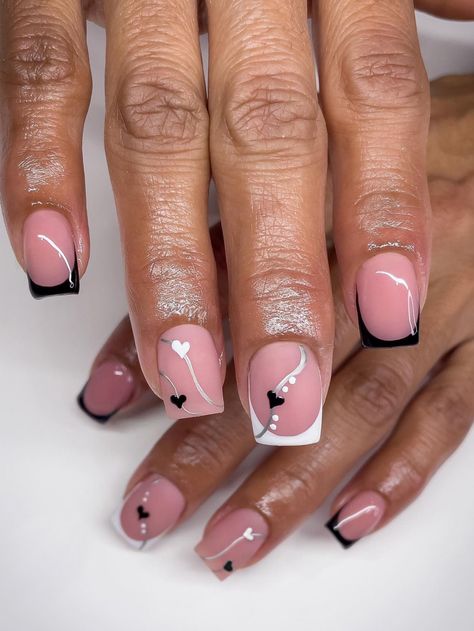 Nail Inspo Hearts, Nagel Tips, Nail Forms, False Nail, Stick On Nails, Nail Kit, Gold Nails, Square Nails, Short Acrylic Nails