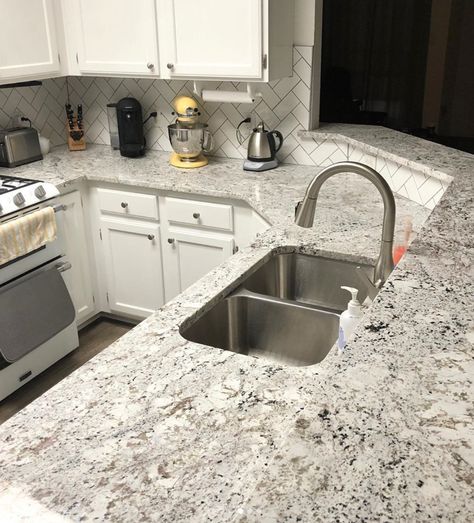 Bianco Sardo Granite Kitchen, White Kitchen With Granite Countertops, White Ice Granite Countertops, Azul Platino Granite Countertops, Stonemark Granite White Ice, Countertop Granite, Granite Andino White, White Springs Granite, White Ice Granite