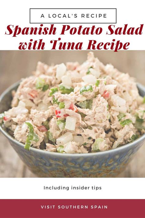 Do you want to try a Spanish Potato Salad with Tuna Recipe? This flavourful Spanish tuna potato salad combines boiled potatoes, chunky tuna, and fresh vegetables. Whether served as a refreshing lunch or a light dinner, this Spanish salad with tuna is a perfect balance of textures and tastes that will transport you to the sunny shores of Spain. Prepare to indulge in a culinary fiesta with this easy Spanish potato salad recipe. #spanishpotatosaladwithtuna #spanishsalad #potatosalad #tunasalad Tuna Potato Salad, Spanish Potato Salad, Bacalao Recipe, Tuna Potato, Spanish Salad, Salad With Tuna, Spanish Potatoes, Octopus Salad, Tuna Recipe