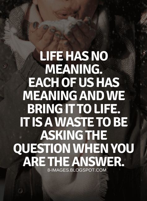 Meaning of life Quotes Life has no meaning. Each of us has meaning and we bring it to life. It is a waste to be asking the question when you are the answer. Life Meaning Quotes, Self Control Quotes, Quote Question, Life Quotes Wallpaper, Development Quotes, Meant To Be Quotes, Holiday Quotes, Time Quotes, Philosophy Quotes