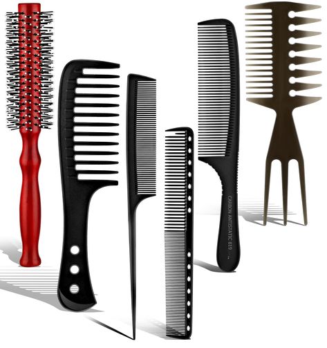 PRICES MAY VARY. Multifunctional Styling Brush Comb Set: Mens styling combs set includes: 1pc tail comb+1pc quiff roller brush+1pc 3 in 1 fishtail bone shape comb+1pc double-sided comb with teeth+1pcs wide tooth combs+1pc regular comb; A variety of combs allow you to achieve great styles; Safety by Design: The edges of this men styling brush are very smooth and rounded, which can comfortably comb your hair and massage your scalp without scratching or pulling your hair; 3 In 1 Fish Tail Bone Shap Tail Bone, Men Styling, Tail Comb, Comb Set, Roller Brush, Styling Comb, Wide Tooth Comb, Fish Tail, Styling Brush