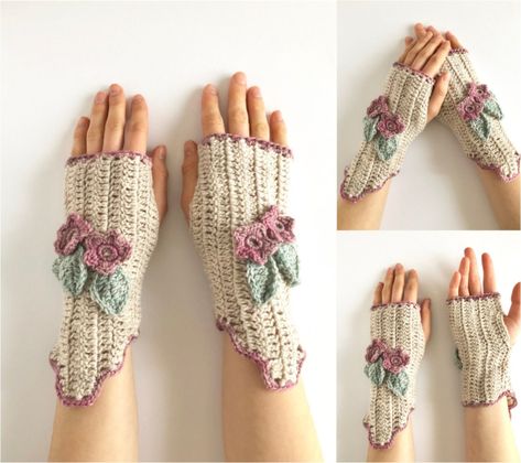 Floral Blossom hand warmers – Valerie Baber Designs Arm Warmer Crochet, Hand Warmers Crochet, Floral Crochet Pattern, Crochet Lace Scarf Pattern, Crochet Hand Warmers, Beau Crochet, Fingerless Gloves Crochet Pattern, Glove Pattern, Crochet Gloves Pattern