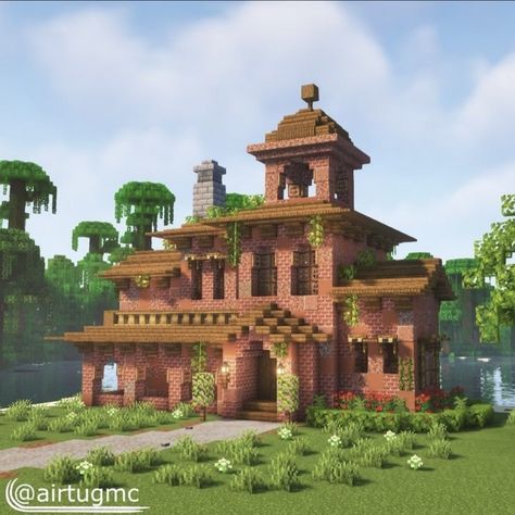 Minecraft Brick Mansion, Sky House Minecraft, Minecraft Jungle House, Minecraft Brick, Minecraft Building Ideas, Case Minecraft, Minecraft Structures, Bangunan Minecraft, Minecraft House Plans