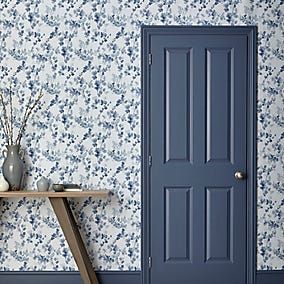 Woodland Blue Wallpaper | Dunelm Honesty Wallpaper, Blue Grey Living Room, Wallpaper Hallway, Blue Hallway, Hallway Wallpaper, Blue Floral Wallpaper, Woodland Wallpaper, House Colours, Handy Wallpaper