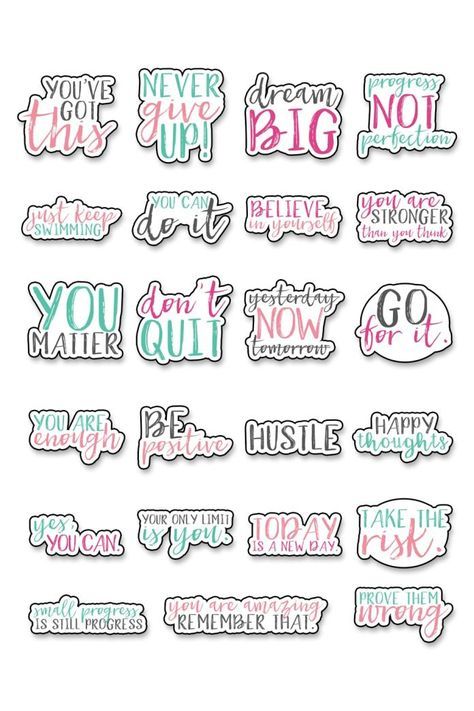 Motivational Stickers - Free Motivational Planner Stickers Motivational Planner, Motivational Stickers, Free Printable Planner Stickers, Free Planner Stickers, Free Printable Stickers, Tumblr Stickers, Motivational Sticker, Scrapbook Stickers Printable, Planner Printables Free