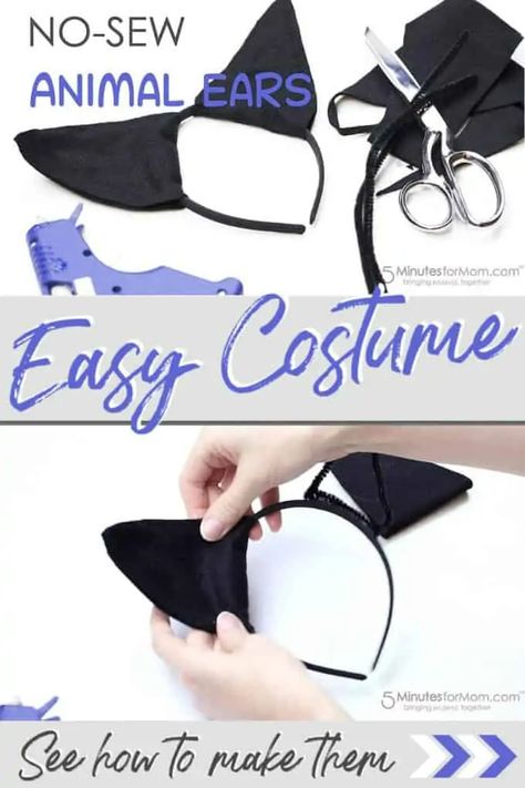 Animal Ears - How to Make an Easy No Sew Animal Ears Headband - 5 Minutes for Mom Diy Animal Ears, Dog Ears Costume, Bat Costumes, Diy Cat Ears, Animal Ears Headband, Skunk Costume, Dog Ears Headband, Bat Costume, Puppy Costume