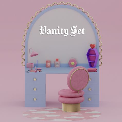 Vanity Set | Mechtasims en Patreon Mechtasims Cc, Sims 4 Blue Cc, Sims 4 Cc Girly Furniture, Sims 4 Y2k Furniture, Sims 4 Kawaii Cc Furniture, Bedroom Sims 4 Cc, Sims Clutter, Heart Perfume, Sim4 Cc