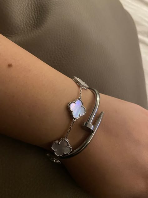 Van Cleef Arpels Bracelet Silver, Designer Bracelet Stack Silver, Vancleefarpels Bracelet Silver, Van Cleef Arpels Silver, Silver Van Cleef Bracelet, Van Cleef Bracelet Silver, Silver Jewellery Stack, Silver Aesthetic Jewelry, Van Cleef Silver