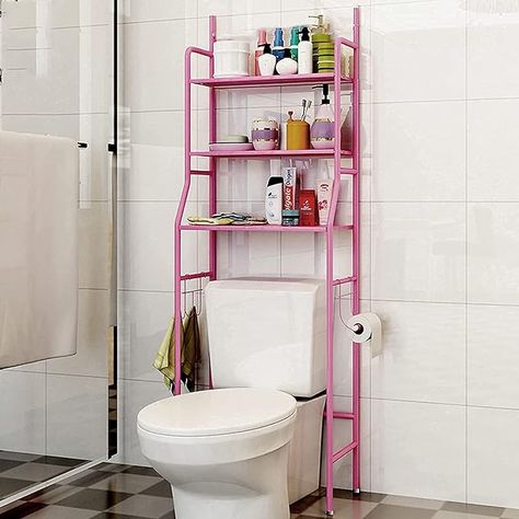 Amazon.com: EXCELSIOR INTERNATIONAL 3 Shelf Bathroom Space Saver, Over The Toilet Rack, Bathroom Corner Stand Storage Organizer Accessories, The Washing Machine, Bathroom Tower Shelf- Pink : Home & Kitchen Over The Toilet Rack, Bathroom Tower, Toilet Rack, Shelf Mirror, Pink Toilet, Over Toilet Storage, Bathroom Space Saver, Toilet Shelves, Teal Bathroom