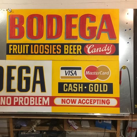 Bodega LA store signs — NEED SIGNS WILL PAINT Vintage Store Signs, Bodega Store, School Signage, Storefront Signage, Retro Signage, Menu Boards, Retro Sign, Old Signs, Hand Painted Signs