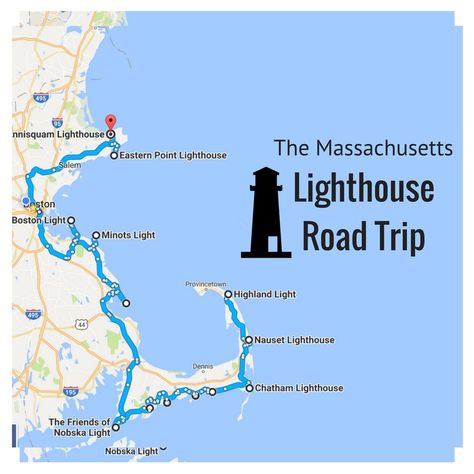 This road trip will take you to nine gorgeous Massachusetts lighthouses that are definitely worth seeing. Lighthouse Road Trip, Massachusetts Coast, Massachusetts Vacation, Salem Trip, Disney Worlds, Boston Trip, Massachusetts Travel, Road Trip Map, New England Road Trip