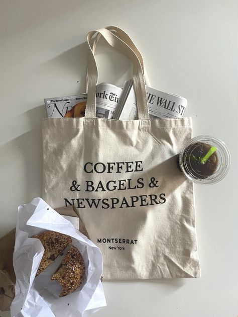 Tote Bag Photoshoot, Tote Bag Photography, Coffee And Bagel, Reuseable Bag, Handpainted Tote Bags, Sac Tote Bag, Coffee Shot, Collections Photography, Holiday Bag