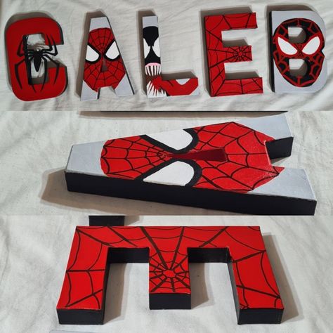 paper mache hand painted letters spiderman miles morales and venom Brothers Bedroom, Paper Mache Hand, Spiderman Toddler, Bunk Beds Boys, Spiderman Miles Morales, Birthday Theme Decoration, Spiderman Miles, Spiderman Party