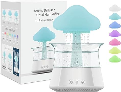 New Raindrop Humidifier,Rain Sounds for Sleeping,Snuggling Cloud,Mushroom Rain Lamp Humidifier with 7 Colors LED Changing Lamp,Desktop Fountain Water Drop Sound for Home Bedroom Office Plant(White) Rain Noise, Desktop Fountain, Rain Lamp, Cloud Humidifier, Rain Sounds For Sleeping, Humidifier Essential Oils, Rain Sounds, Water Drip, Cloud Lights