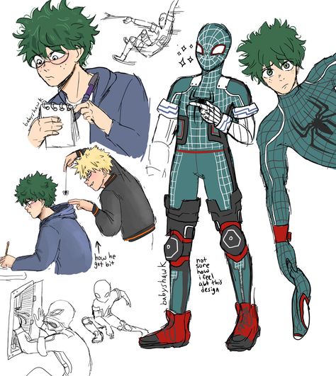 Spider Man My Hero Academia, Deku And Spiderman, Spider Man Deku, Deku As Spiderman Fanart, Mha Spiderman Au, Deku Outfit, Fandom Crossover, Boku No Hero Academia Funny, My Hero Academia Memes