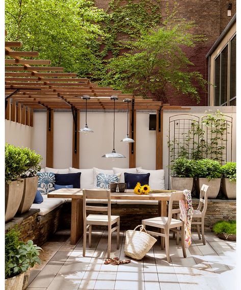 Urban Courtyards, Wrought Iron Chairs, Westchester Ny, Outdoor Dining Spaces, Teak Dining Table, Luxe Interiors, Tuscan Style, Contemporary Outdoor, Outdoor Dining Area