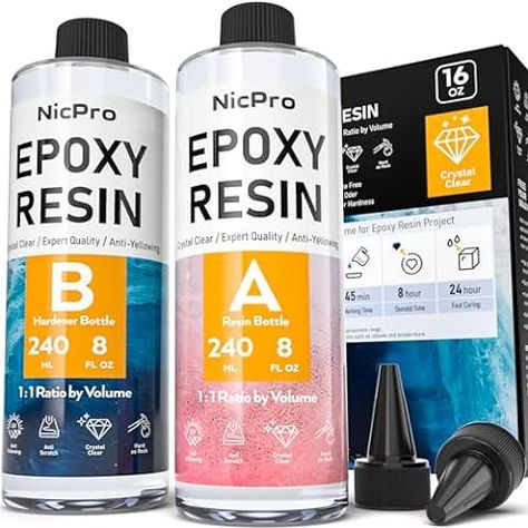 Amazon.com: Nicpro 8 Ounce Crystal Clear Epoxy Resin Kit, Food Safe DIY Starter Epoxy Resin for Art Craft, Canvas Painting, Molds Pigment Jewelry Making, Resin Coating and Casting : Industrial & Scientific Crystal Clear Epoxy Resin, Food Safe Epoxy, Wood Burning Kits, Toxic Foods, Clear Epoxy Resin, Crystal Resin, Epoxy Resin Wood, Clear Epoxy, Resin Coating