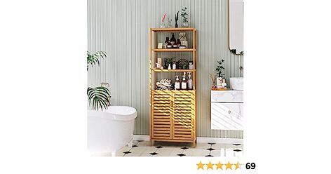 Amazon.com: HIFIT Tall Bathroom Storage Cabinet, Bamboo Storage Cabinet with 2 Doors and 3 Tier Shelves, Bathroom Cabinet Freestanding, 67”H Bamboo Tall Cabinet for Bathroom Living Room Kitchen, Nature : Home & Kitchen Cabinet For Bathroom, Tall Bathroom Storage Cabinet, Tall Bathroom Storage, Bathroom Freestanding, Bathroom Stand, Bamboo Storage, Shelves Bathroom, Bathroom Tall Cabinet, Tall Bathroom