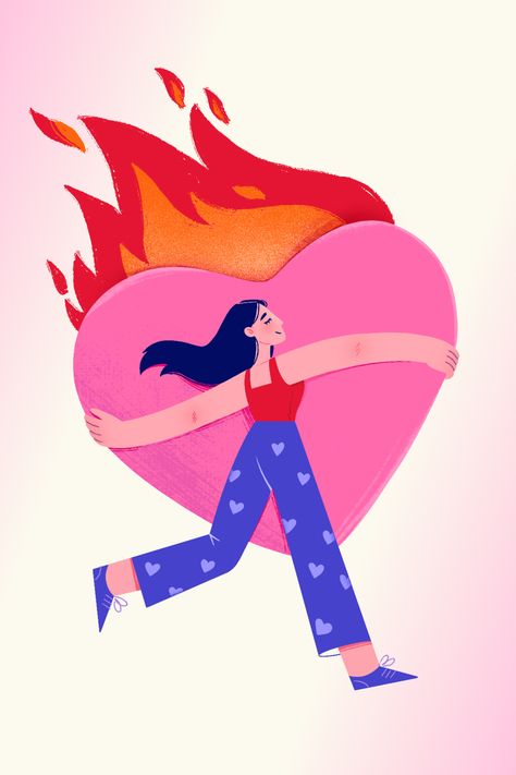 Girl with burning heart illustration for drawing challenge. Digital art. DTIYS challenge by Patrisxa. Flat Art Illustration, Happiness Illustration, Challenge Illustration, Study Illustration, Dtiys Challenge, Burning Heart, Heart Illustration, Drawing Studies, Mood Board Inspiration