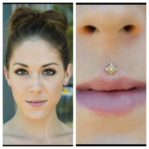 Philtrum with yellow gold Kira from Anatometal. Gold Medusa Piercing, Vertical Philtrum, Septum Medusa Piercing, Medusa Piercing Jewelry, Facial Piercing, Philtrum Piercing, Piercing Inspiration, Piercing Rings, Lip Jewelry