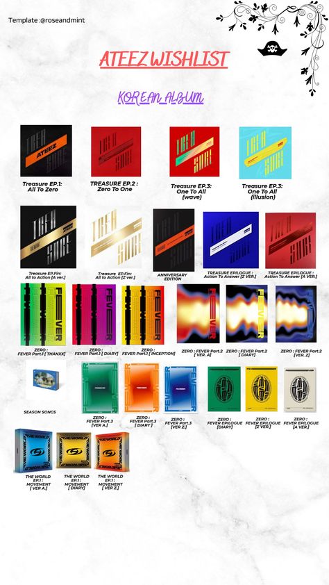 #ateez #album #wishlist Ateez Album Template 2023, Kpop Christmas Wishlist, P1harmony Album Template, Ateez Album Template, Seventeen Album Collection, Ateez Album Cover, Ateez Album Aesthetic, Ateez Spotify, Ateez Template