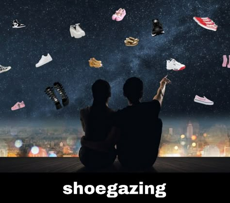 it's the night sky with shoes floating (as if they were stars) and a couple stargazing. Shoegaze Music, Love Being Single, Crying Emoji, Thom Yorke, Alex G, Sonic Youth, My Music Taste, Being Single, Band Memes