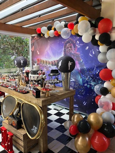 Michael Jackson Birthday Theme, Michael Jackson Themed Party, Michael Jackson Decorations Party, Michael Jackson Party Ideas Kids, Michael Jackson Themed Birthday Party, Michael Jackson Birthday Party Ideas, Michael Jackson Party Ideas, Michael Jackson Birthday Party, Michael Jackson Birthday