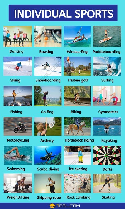 List Of Sports To Try, Individual Sports Pictures, Sports To Do, Sport Vocabulary, List Of Talents, Type Of Sports, Sports List, List Of Sports, Sport English