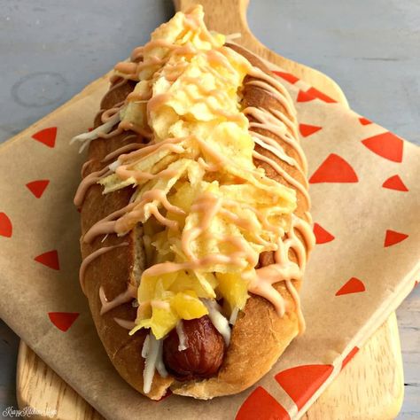 Columbian Style Hot Dog | Krazy Kitchen Mom Colombian Hot Dog, Columbian Recipes, Pineapple Cheese, Grilling Hot Dogs, Pink Sauce, Colombian Food, Hot Dog Recipes, Fall Dinner Recipes, Corn Dogs