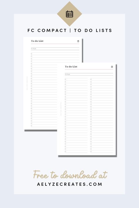 Printable Planner Inserts - FC Compact - To do Lists Franklin Covey Planner Printables Free, Homework Planner Printable, Franklin Covey Planner, Free Planner Inserts, Franklin Planner, Planner Calendar Printables, Homework Planner, Weekly Planner Free Printable, Daily Routine Planner