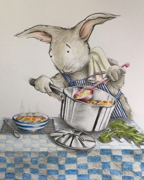 Alison Gates MA on Instagram: “Carrot and dandelion soup again! #childrensbookillustration #drawing #illustration #polychromos #rabbit #cooking #carrot #soup” Dandelion Soup, Rabbit Cooking, Carrot Soup, Children's Book Illustration, Dandelion, Carrots, Humanoid Sketch, Drawings, On Instagram