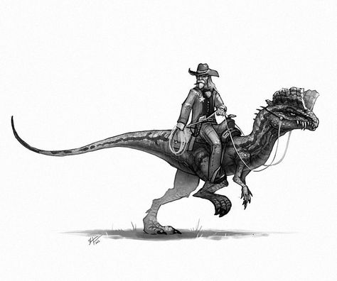 1,313 Likes, 13 Comments - Shaun Keenan (@shaunmichaelkeenan) on Instagram: “The sheriff keeps everyone in check. #dilophosaurus #sheriff #oldwest #cowboy #dinosaurs #dinosaur…” Dino Riders, Weird West, Dinosaur Drawing, Ark Survival Evolved, West Art, Paleo Art, Dinosaur Art, Jurassic Park World, Prehistoric Creatures