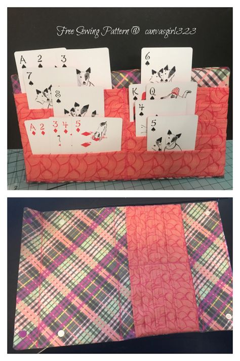 Fabric Playing Card Holder Free Sewing Patterns Fabric Card Holders For Playing Cards, Sew Can She, Fabric Card Holder, Fabric Art Diy, Card Holder Diy, Diy Playing Cards, Sewing Tutorials Bags, Phonics Cards, Greeting Card Display