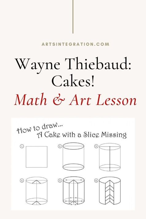 Looking for a fun art lesson that also connects with math? Try this lesson featuring Wayne Thiebaud. #artlesson #artteacher Math Art Lessons, Cake Drawings, Art Integration Lessons, Art And Math, Cake Drawing, Wayne Thiebaud, Wonder Art, Arts Integration, Pastel Paper