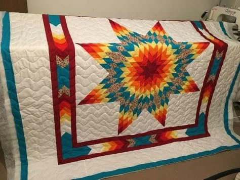 Star Quilt Native American, Star Blanket Native, Native American Star Quilts, Lonestar Quilts, Native American Quilt Patterns, Sewing Blankets, Lone Star Quilt Pattern, Native Patterns, Southwestern Quilts