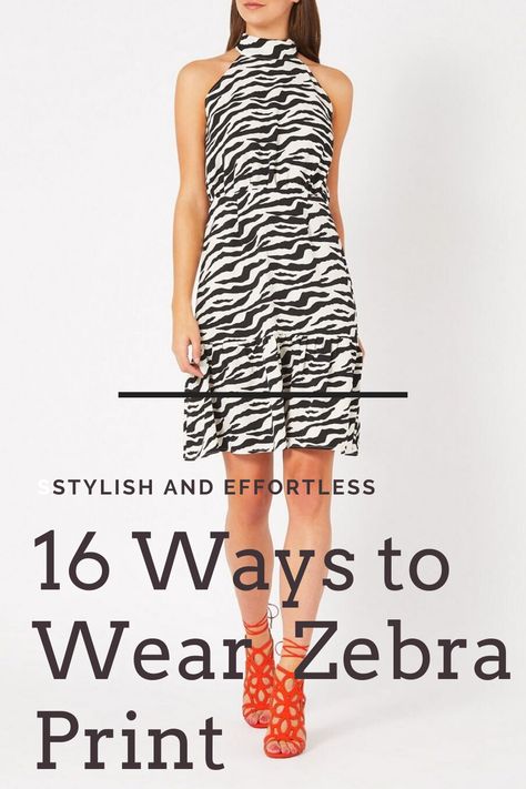 16 Ways to Wear the Amazing Zebra Print in Summer 2020. Zebra print is a beautiful animal print but it can be tricky if you don´t know how to style it. Often coming off as too strong, zebra print can easily look tacky and over-the-top. Check out these style tips on how to wear the amazing zebra print this summer.  #zebraprint #animalprint #zebraprintoutfits #zebraprintdress #zebraprintpants Zebra Outfit For Women, Zebra Top Outfit, Zebra Dress Outfit, Wrap Shirt Outfit, Zebra Print Dress Outfit, Zebra Print Outfits, Zebra Print Clothes, Wrap Dress Outfit, Zebra Pant