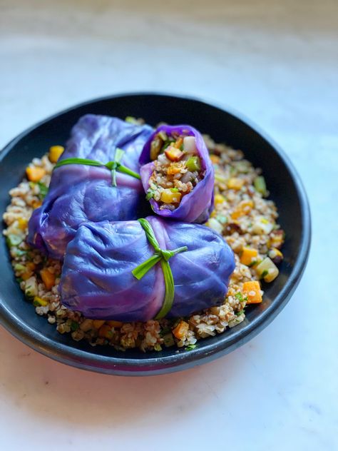 Purple Cabbage Rolls, Sweet And Sour Stuffed Cabbage, Wilted Cabbage, Purple Cabbage Recipes, Buckwheat Groats, Purple Food, Stuffed Cabbage, Meatless Mondays, True Food