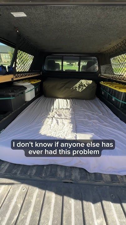 Easy Cheap Truck Camper Hack Pick Up Camper Truck Bed, Truck Shell Camping, Pickup Camper Ideas, Camping In Truck Bed, Camper Shell Camping, Diy Truck Bed Camper, Truck Modifications, Truck Cap Camping, Tacoma Camper Shell