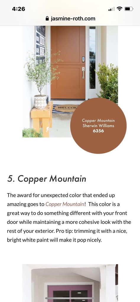 Boho Front Door Paint Colors, Sw Copper Mountain, Rust Front Door Colors, Cavern Clay Front Door, Rust Colored Front Door, Terracotta Front Door, Burnt Orange Front Door, Interior Front Door Color, Indoor Door Colors