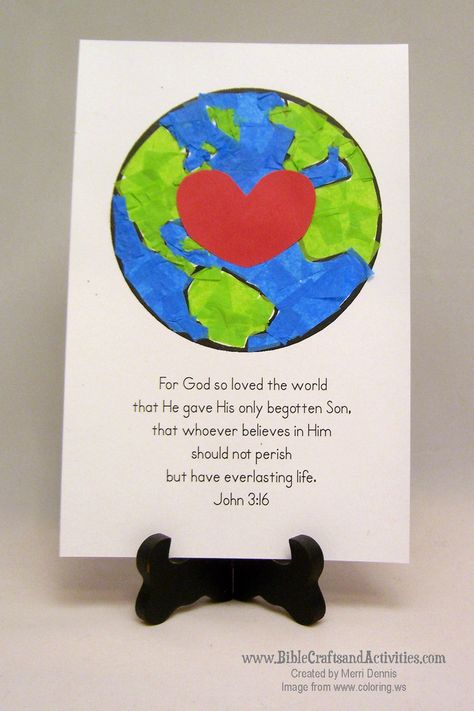 John 3:16   Earth Heart Craft John 3:16 Printable, John 316 Craft, Christian Earth Day Crafts For Kids, John 3:16 Activity, Earth Day Sunday School Lesson, John 3:16 Craft, John 3 16 Crafts For Kids, John 3 16 Craft, Earth Printable