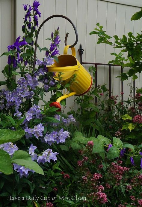 garden goodies, gardening                                                                                                                                                                                 More Watering Cans, Butterfly Bush, Garden Yard Ideas, Back Gardens, Garden Cottage, Garden Crafts, Lawn And Garden, Shade Garden, Watering Can