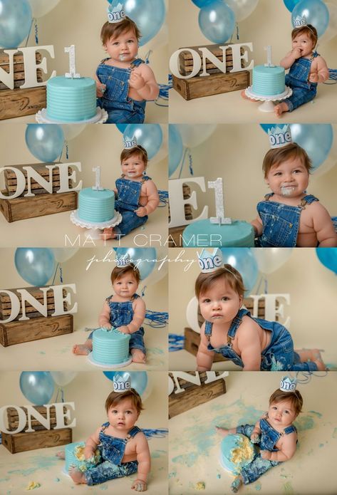 This sweet little boy arrived to his Los Angeles One Year Cake Smash session ready to party! How sweet is he in this blue themed boy cake smash? Mom chose denim overalls for his outfit and he sure looks adorable! #cakesmash #cakesmashphotos #cakesmashphotography #cakesmashboy #denim #overalls Cake Smash Overalls, Summer Cake Smash Boy, Cake Smash Theme Boy, Denim Jumper Outfit, Baby Boy Overall, Baby 1st Birthday Cake, One Year Cake Smash, One Year Cake, Boy Cake Smash