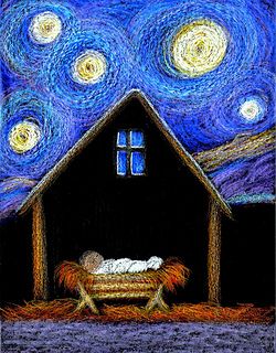 Oil pastel Starry Night/Manger Scene (did it--2014) Starry Starry Night, Christmas Art Projects, Arte Van Gogh, Christmas Arts And Crafts, Homeschool Art, School Art Projects, Winter Art, Christmas Nativity, Christmas Paintings