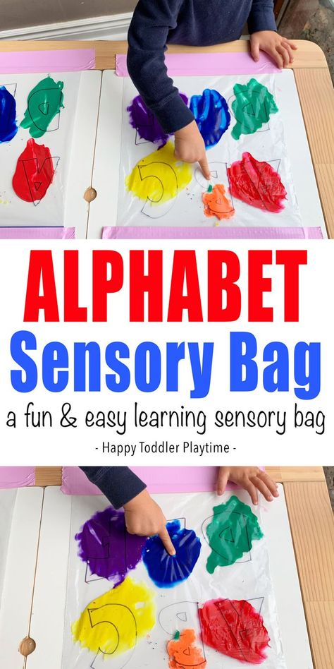 Alphabet Sensory Bag - HAPPY TODDLER PLAYTIME Noah Activities, Activity For Babies, Mess Free Painting, Easy Toddler Crafts, Letter Recognition Activities, Infant Room, Sensory Bag, Free Painting, Sensory Ideas