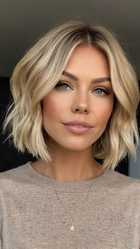 Short Bob Hairstyles Short Bob Styles Ideas, Short Blonde Edgy Hair, Short Bob With Thick Hair, Blond Hair With Highlights Short, Short Bob Hairstyles Thick Hair, Blonde Short Bob Hairstyles, Short Hair Women 2024, Creamy Blonde Bob, Short Blonde Hair Dark Roots