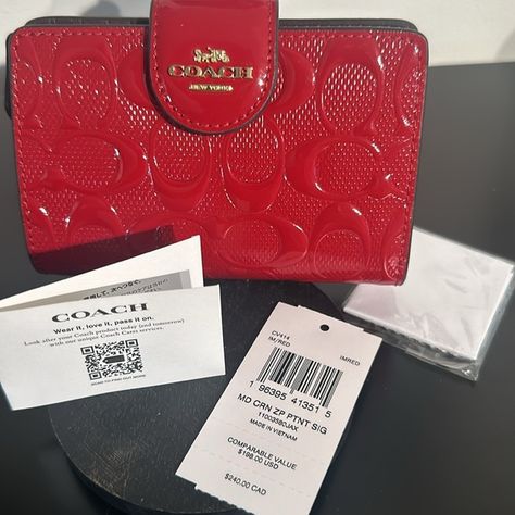 Coach | Accessories | Coach Medium Corner Zip Wallet Red Signature Embossed Patent Leather | Poshmark Coach Medium Corner Zip Wallet, Vivienne Westwood Wallet, Bday Wishlist, Cute Wallets, Coach Wallet, Coach Accessories, Zip Wallet, Key Card Holder, Card Holders