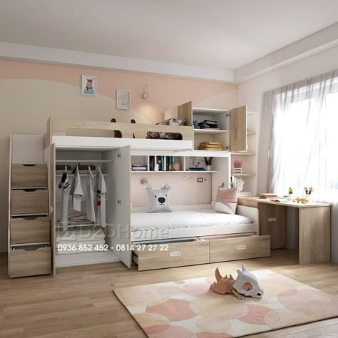 Small Bedroom For Two Kids, Kids Modern Bedroom, Boy And Girl Shared Bedroom, Bed For Girls Room, Kids Bed Design, Kids Room Bed, Kids Bedroom Remodel, Loft Style Bedroom, Small Kids Room