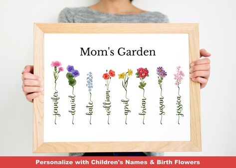 "Make your Mom smile with this personalized art piece, specially designed for mom's who want to celebrate the beauty and uniqueness of each of their children. With this customizable print, you can add the names of your beloved children and choose their birth flowers to create a stunning and meaningful display. Each flower represents the month in which your child was born, adding a personal touch to the artwork. Whether it's a rose for June or a daffodil for March, these delicate blooms make the Mamaw Gifts, Nonna Gifts, Grammy Gift, Gift From Grandkids, Aunt Birthday Gift, Granny Gifts, Aunt Birthday, Mimi Gift, Personalized Grandma Gifts